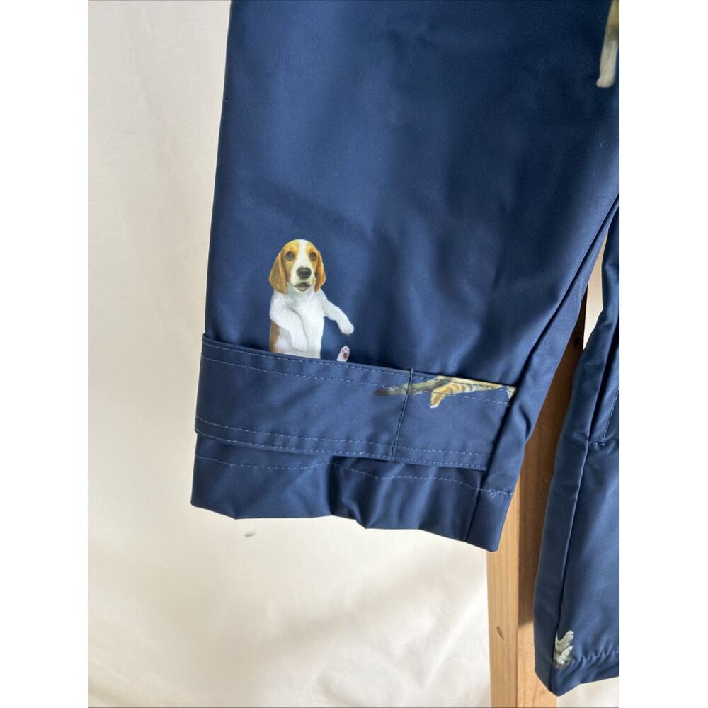 NWT Galleria Navy Cat Dog Print Long Sleeve Hooded Mid Length Raincoat Size S - Picture 3 of 6
